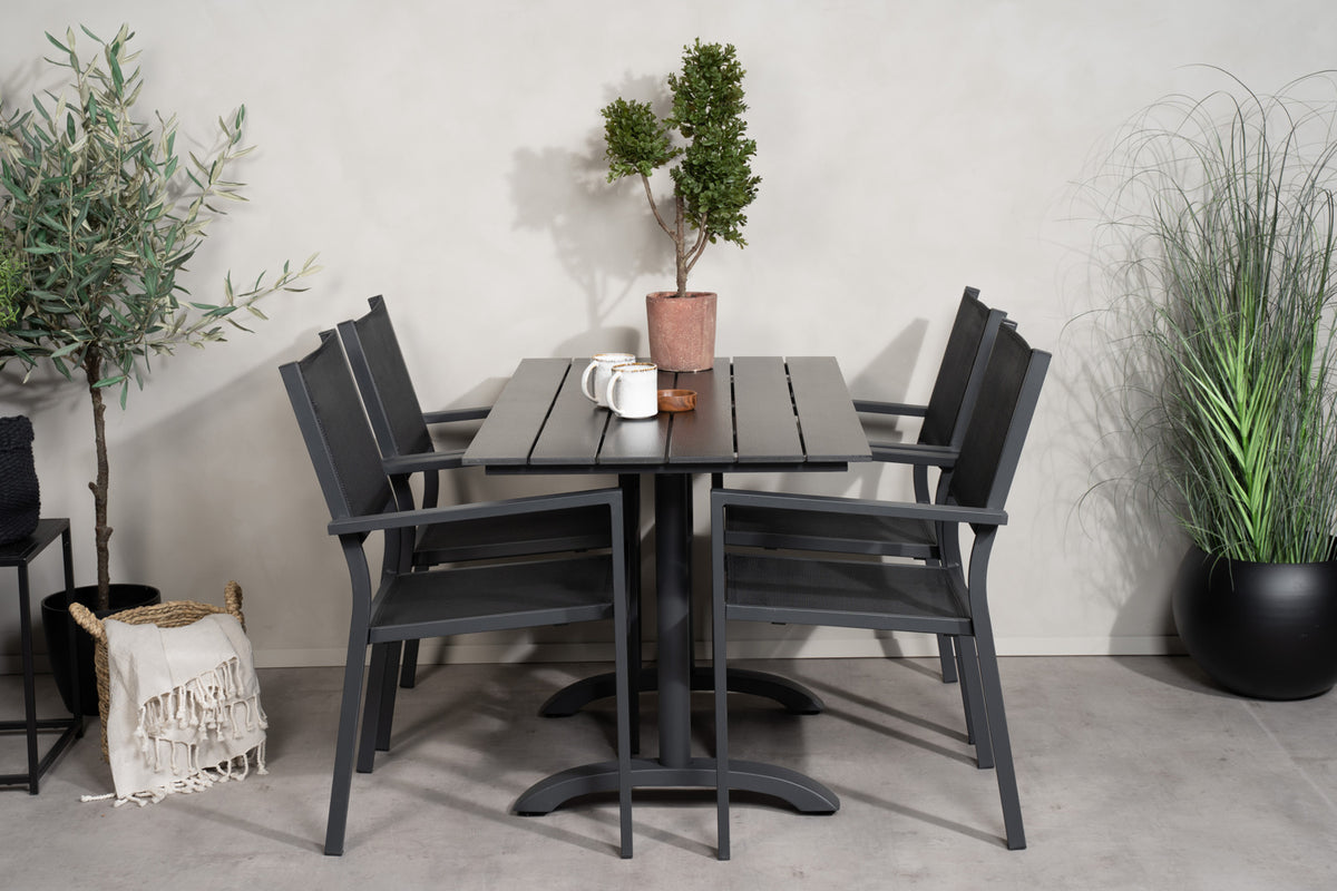 Denver & Copacabana Spisebord 120x70x74 + Spisestole Sort