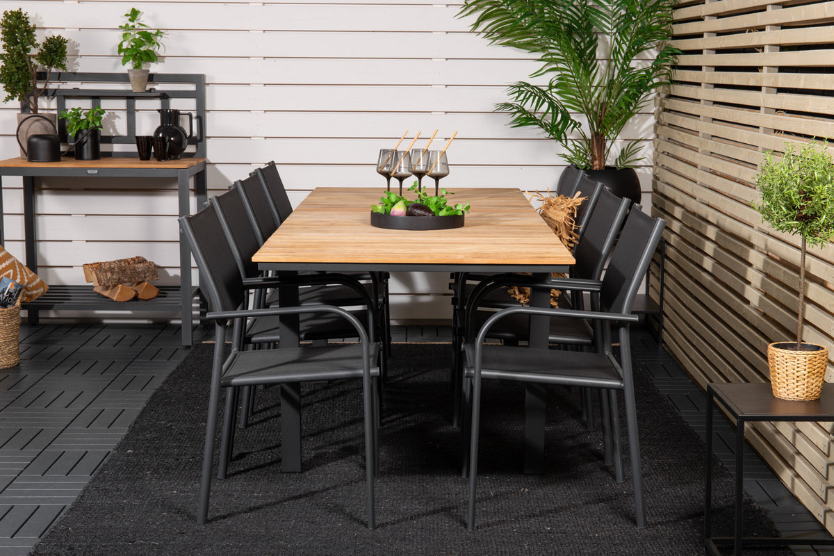 Mexico & Santorini Spisebord 160 x 90 + Spisestole Sort