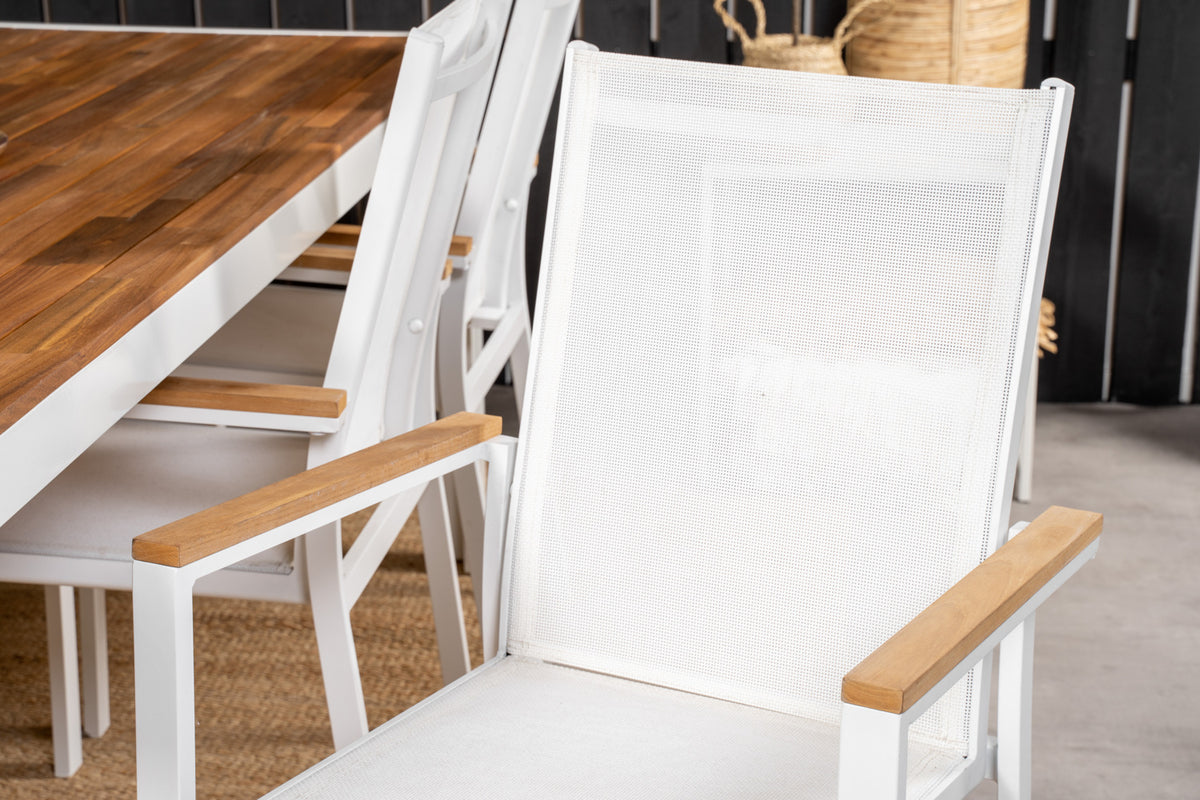 Texas & Bois Spisestole Hvid + Rektangulært Spisebord 205x90 Natur