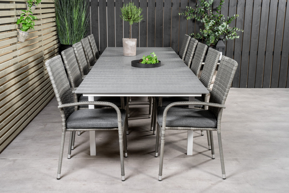 Levels & Anna Rektangulært Spisebord 229x100x75 Hvid + Spisestole Grå