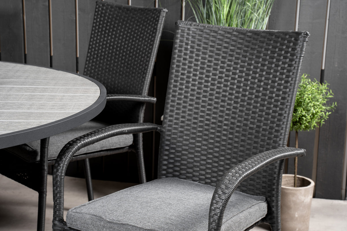 Parma & Anna Rundt Spisebord ⌀140 Mørkegrå + Spisebordsstole 2-pak Sort