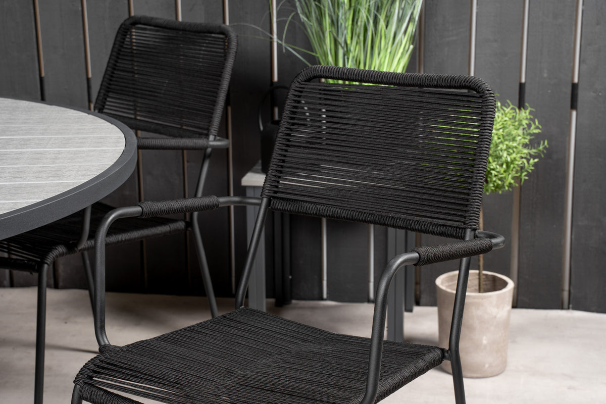 Parma & Lindos Spisebord ⌀140 + Spisestole Sort