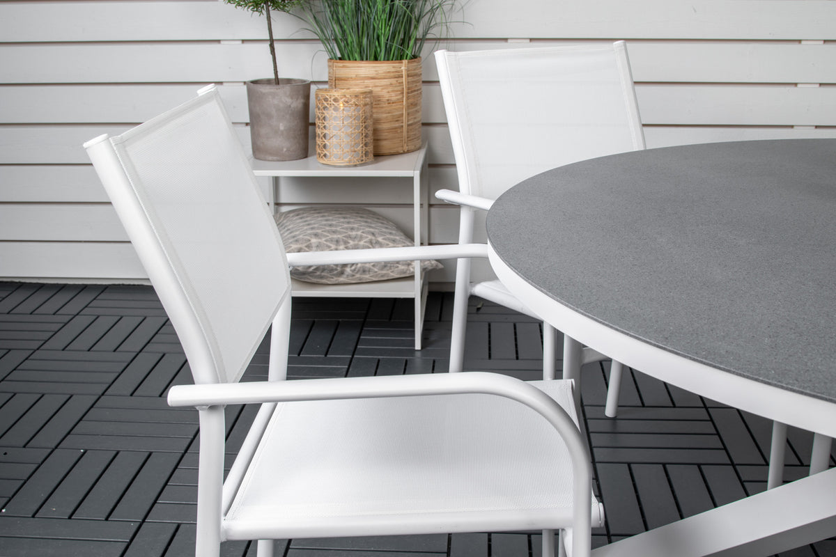 Copacabana & Santorini Spisebord ⌀140 + Spisestole Hvid