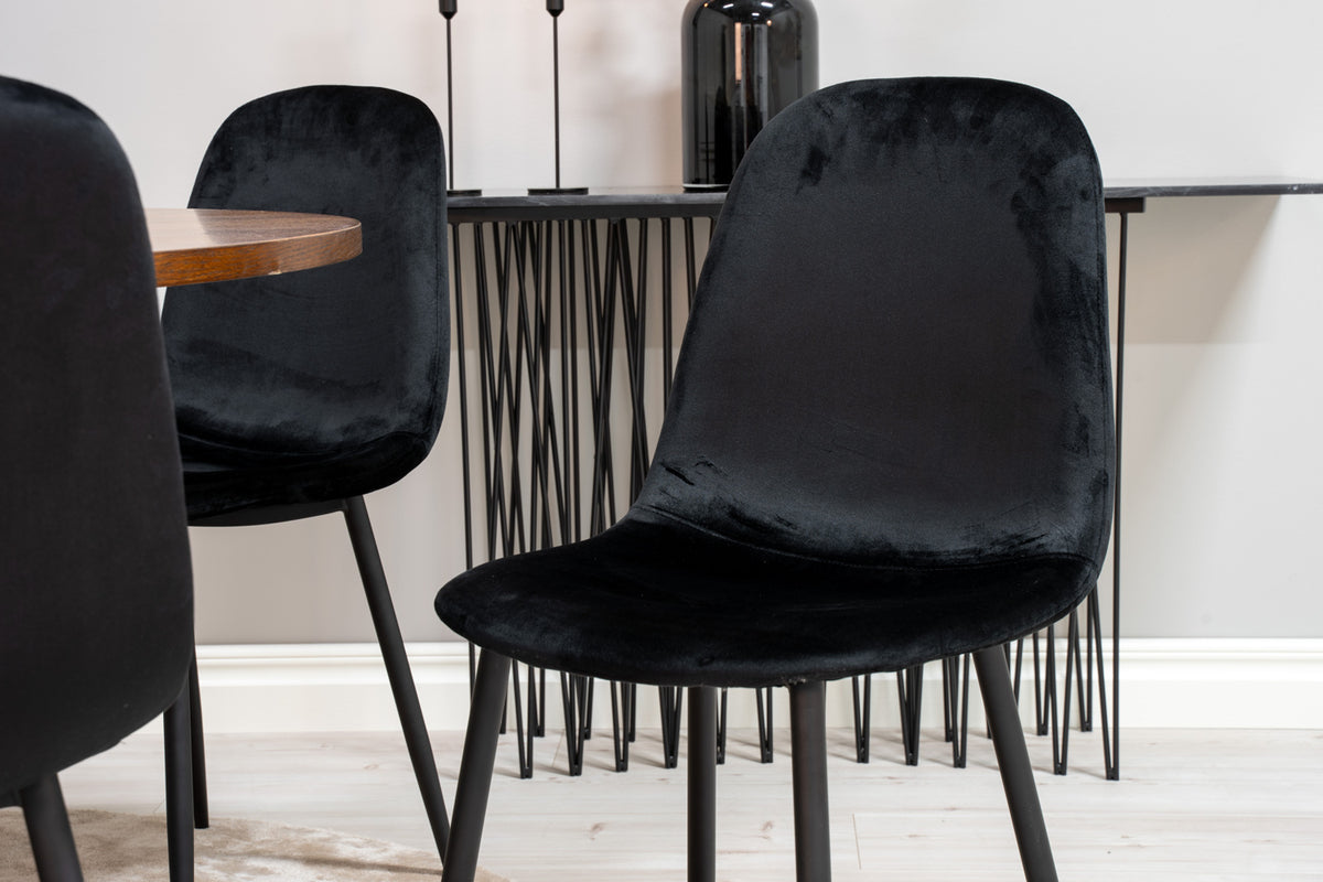 Rundt spisebord 140 Brun + Spisestol 2-pak Sort