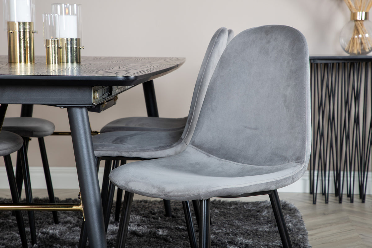 Guld & Polar Rektangulært Spisebord 180 x 85 Sort + Spisebordsstol 2-pak Grå