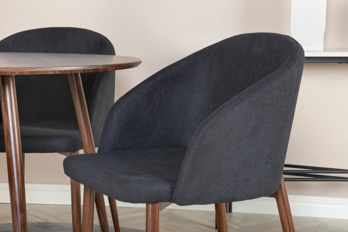 Spisebordsstol 2-pak Sort + Rundt Spisebord 100 Valnød