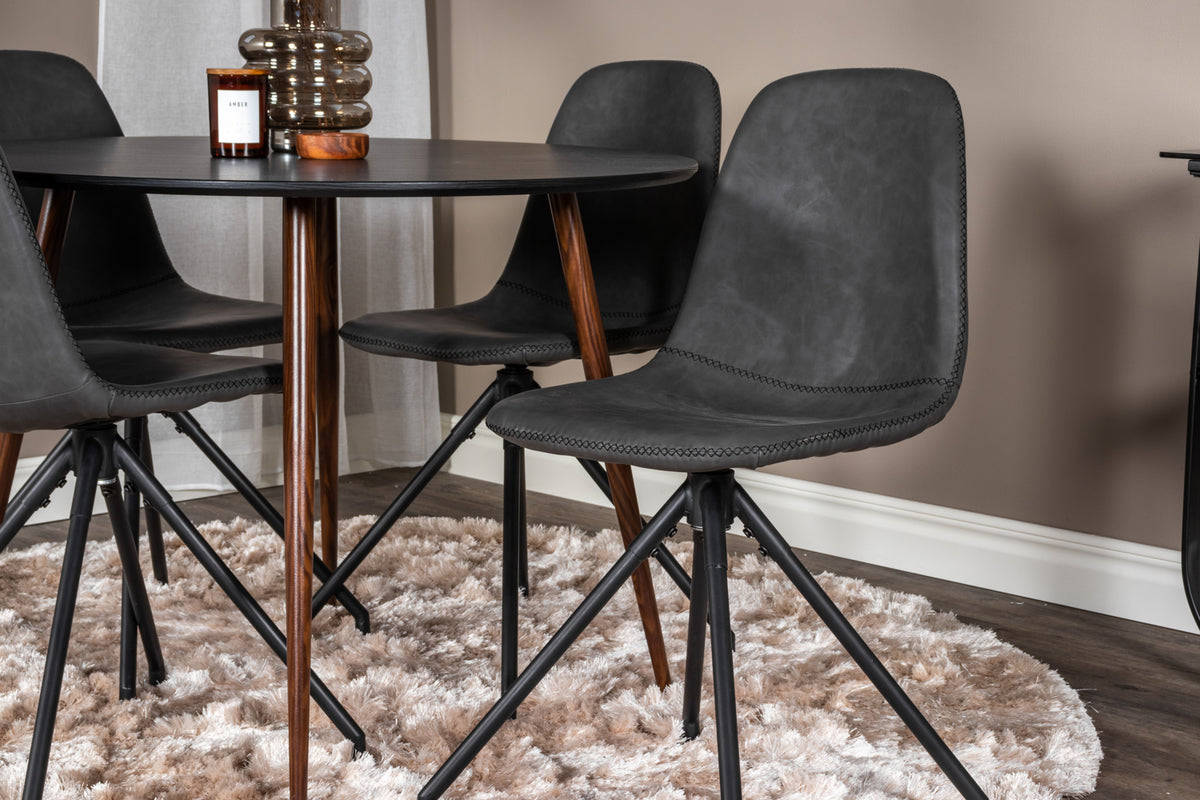 Rundt spisebord 100 Sort + Spisebordsstol 2-pak Sort