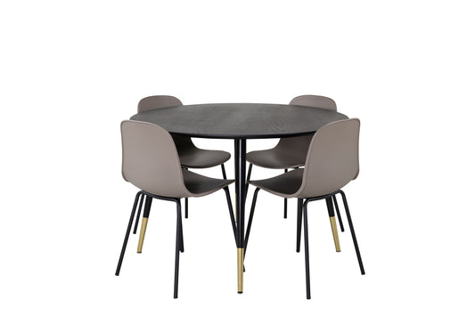 Arctic & Dipp Spisebordsstol 2-pak Beige + Rundt Spisebord ⌀115 Sort