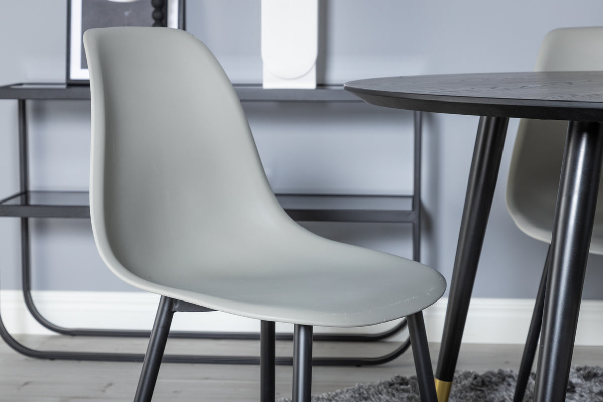 Dipp & Polar Rundt Spisebord ⌀115 Sort + Spisebordsstol 2-pak Grå