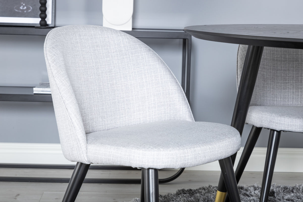 Dipp & Velvet Rundt Spisebord ⌀115 Sort + Spisebordsstol 2-pak Grå