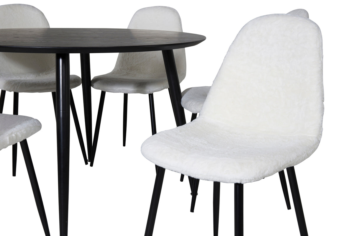 Rundt spisebord 115 Sort + Spisebordsstol 2-pak Hvid