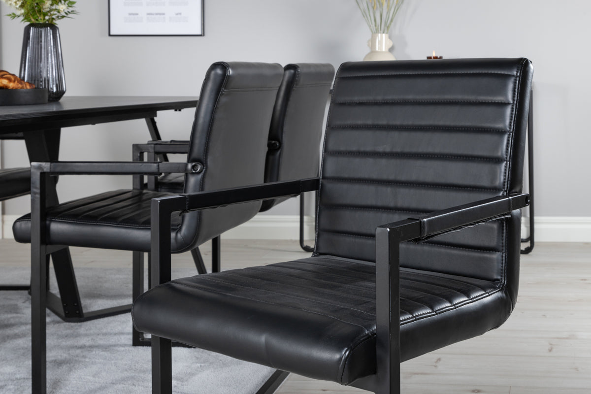 Marina & Art Rektangulært Spisebord 180 x 90 Sort + Spisebordsstol 2-pak Sort