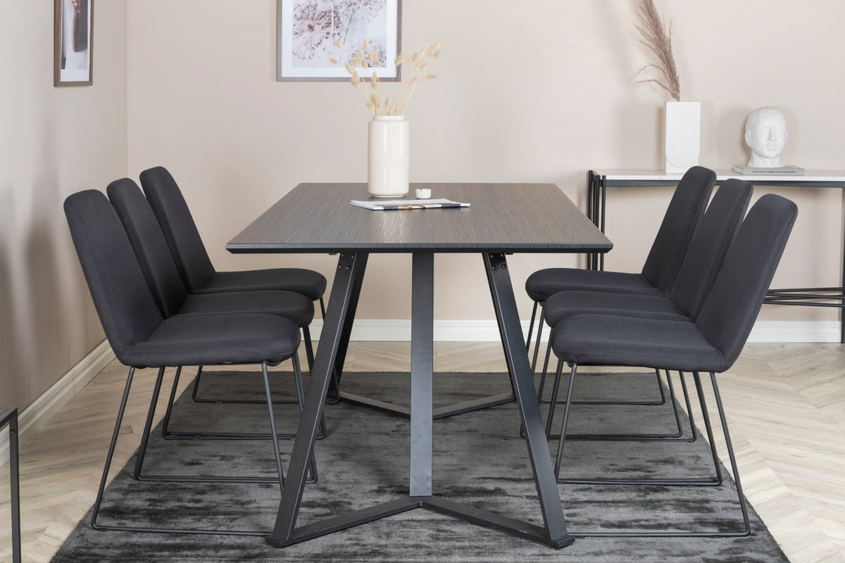 Muce & Marina Spisebordsstol 2-pak Sort + Rektangulært Spisebord 180 x 90 Sort