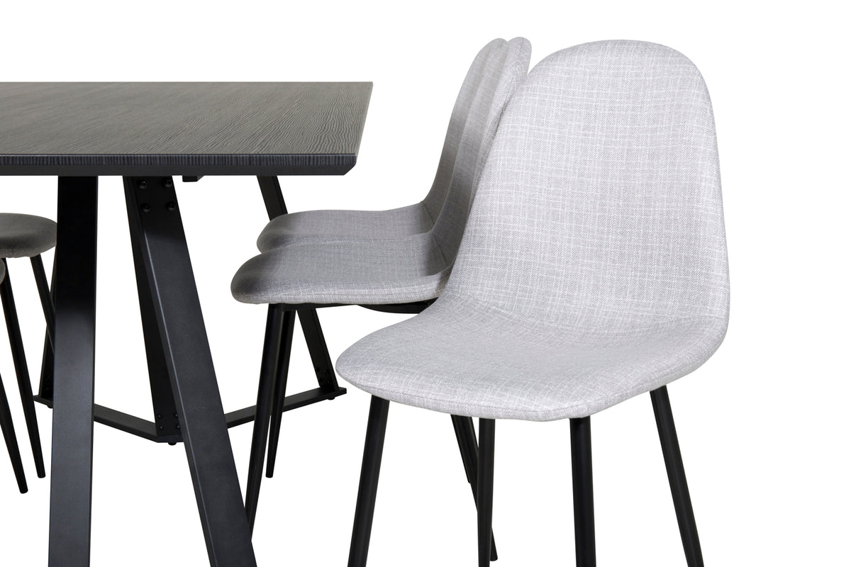 Polar & Marina Spisebordsstol 2-pak Grå + Rektangulært Spisebord 180 x 90 Sort