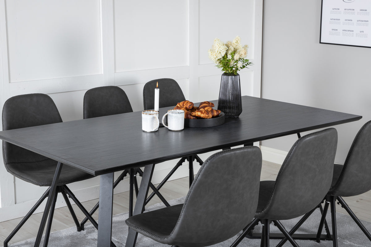 Polar & Marina Spisebordsstol 2-pak Sort + Rektangulært Spisebord 180 x 90 Sort
