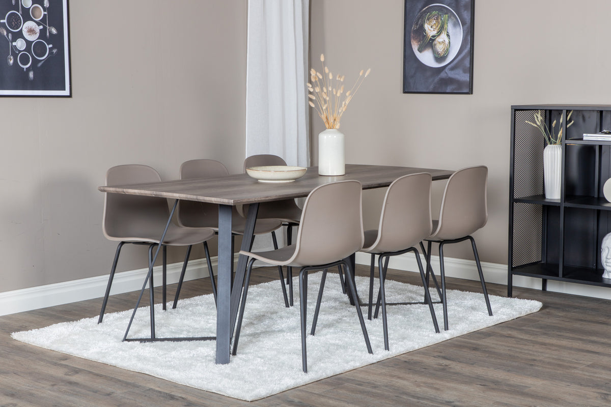 Arctic & Marina Spisebordsstol 2-pak Beige + Rektangulært Spisebord 180 x 90 Natur