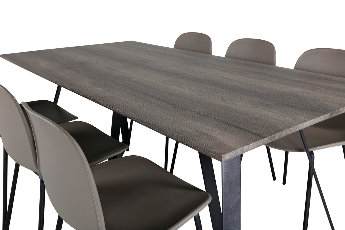 Arctic & Marina Spisebordsstol 2-pak Beige + Rektangulært Spisebord 180 x 90 Natur