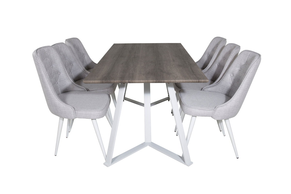 Marina & Velvet Deluxe Rektangulært Spisebord 180 x 90 Grå + Spisebordsstol 2-pak Lys Grå