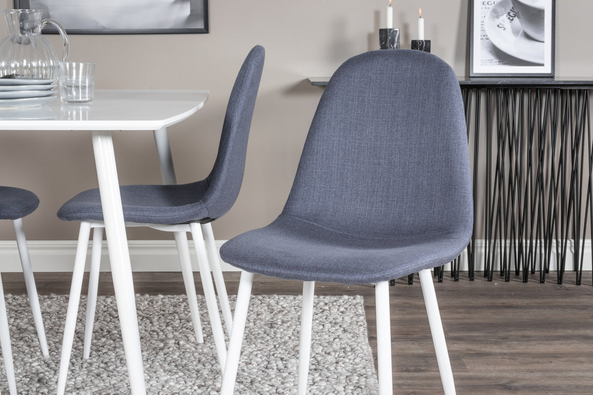 Polar rektangulært spisebord 120 x 75 hvid + spisebordsstol 2-pak blå