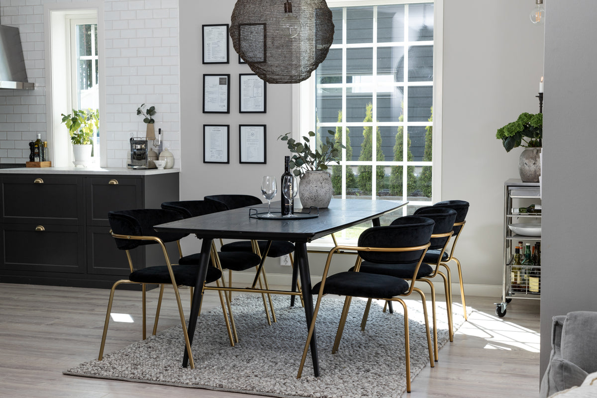 Arrow & Gold spisebordsstol 2-pak sort + rektangulært spisebord 180 x 85 sort