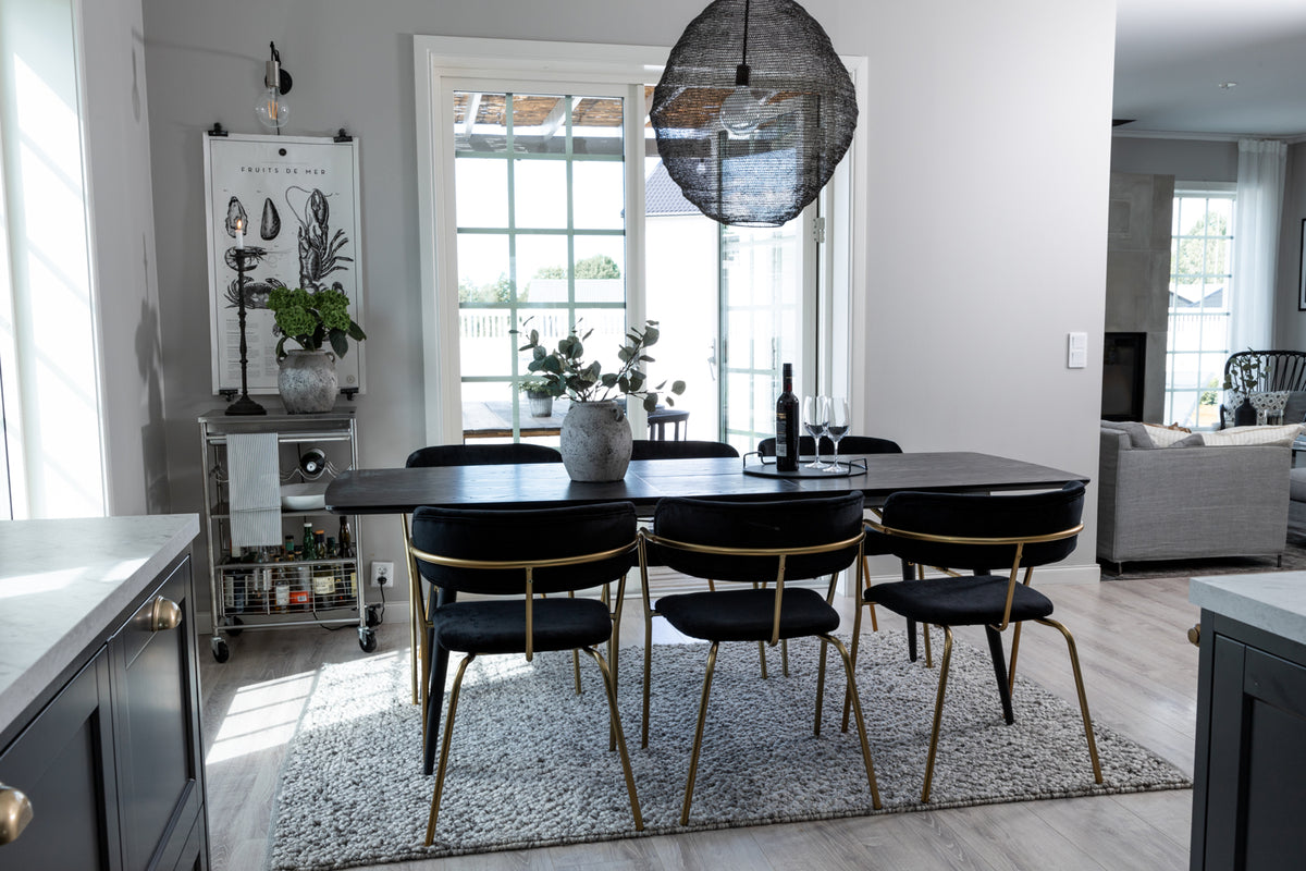 Arrow & Gold spisebordsstol 2-pak sort + rektangulært spisebord 180 x 85 sort