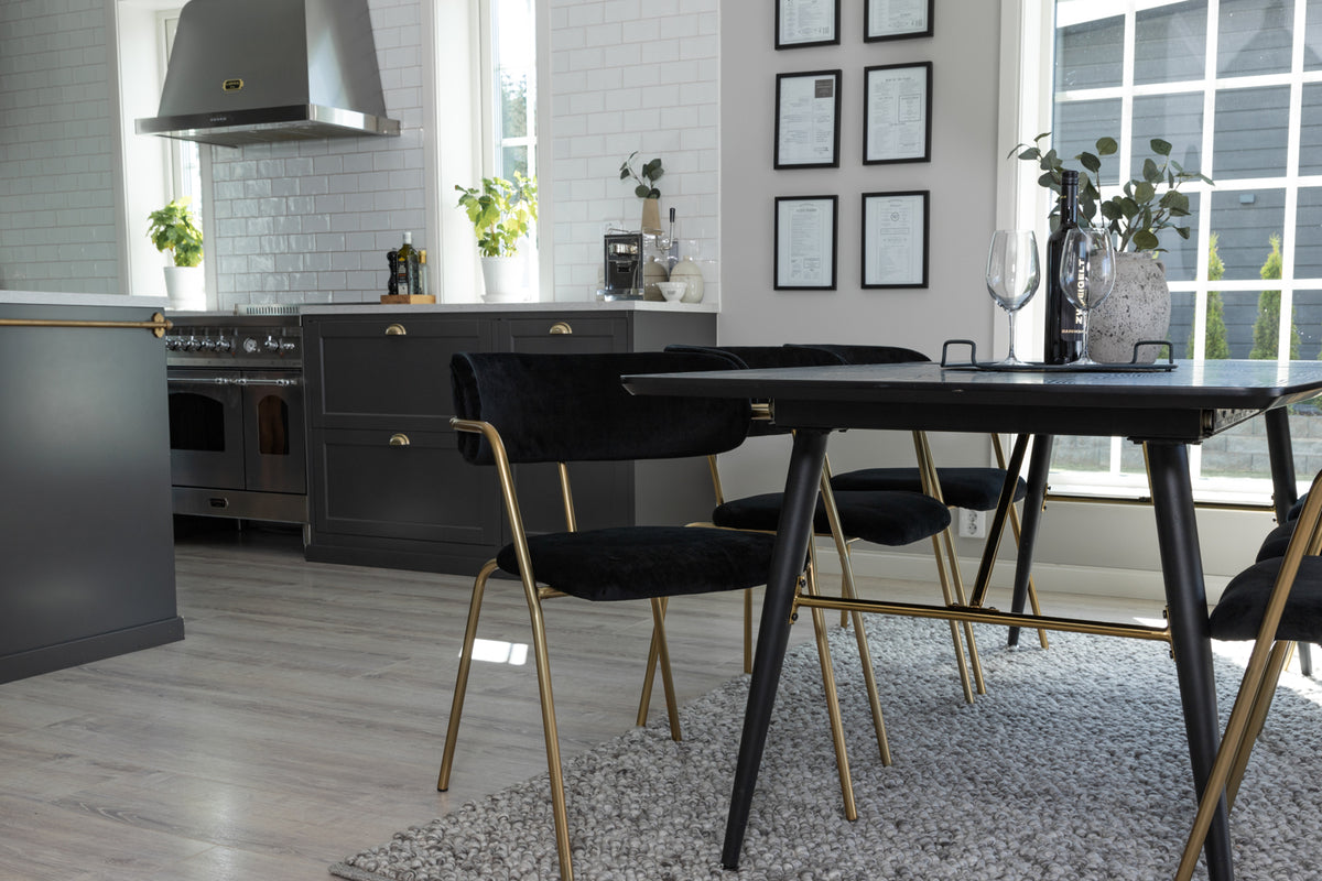 Arrow & Gold spisebordsstol 2-pak sort + rektangulært spisebord 180 x 85 sort