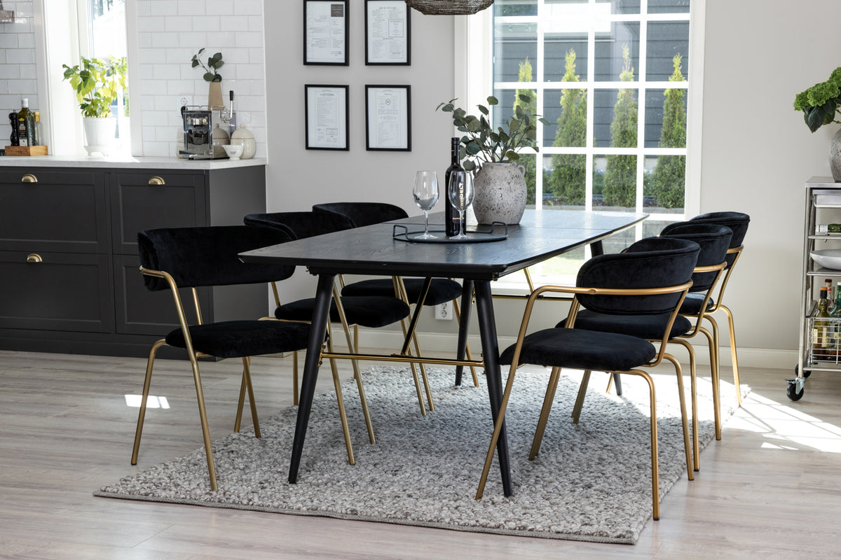 Arrow & Gold spisebordsstol 2-pak sort + rektangulært spisebord 180 x 85 sort