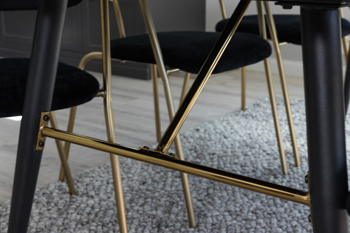 Arrow & Gold spisebordsstol 2-pak sort + rektangulært spisebord 180 x 85 sort