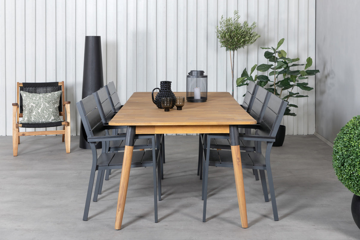 Julian & Levels Spisebord 210x100 + Spisestole Sort