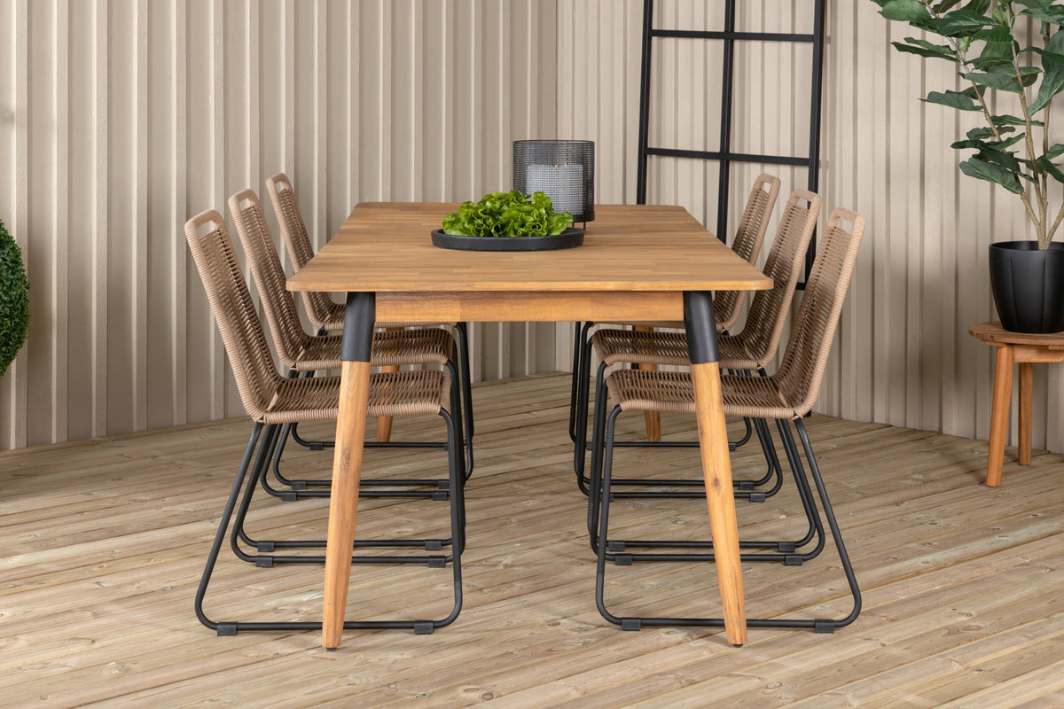 Julian & Lindos Spisebord 210x100 + Spisestole Brun