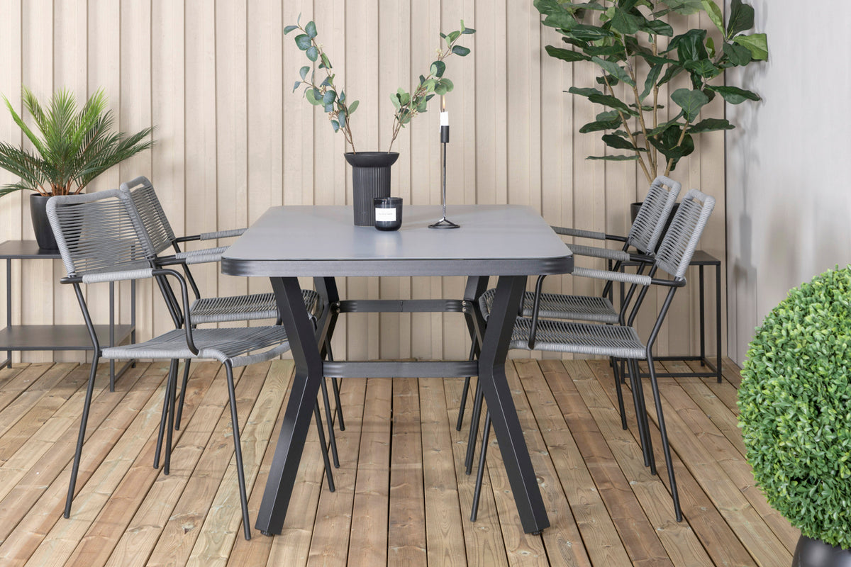 Virya & Lindos Spisebord 160 x 91 + Spisestole Grå