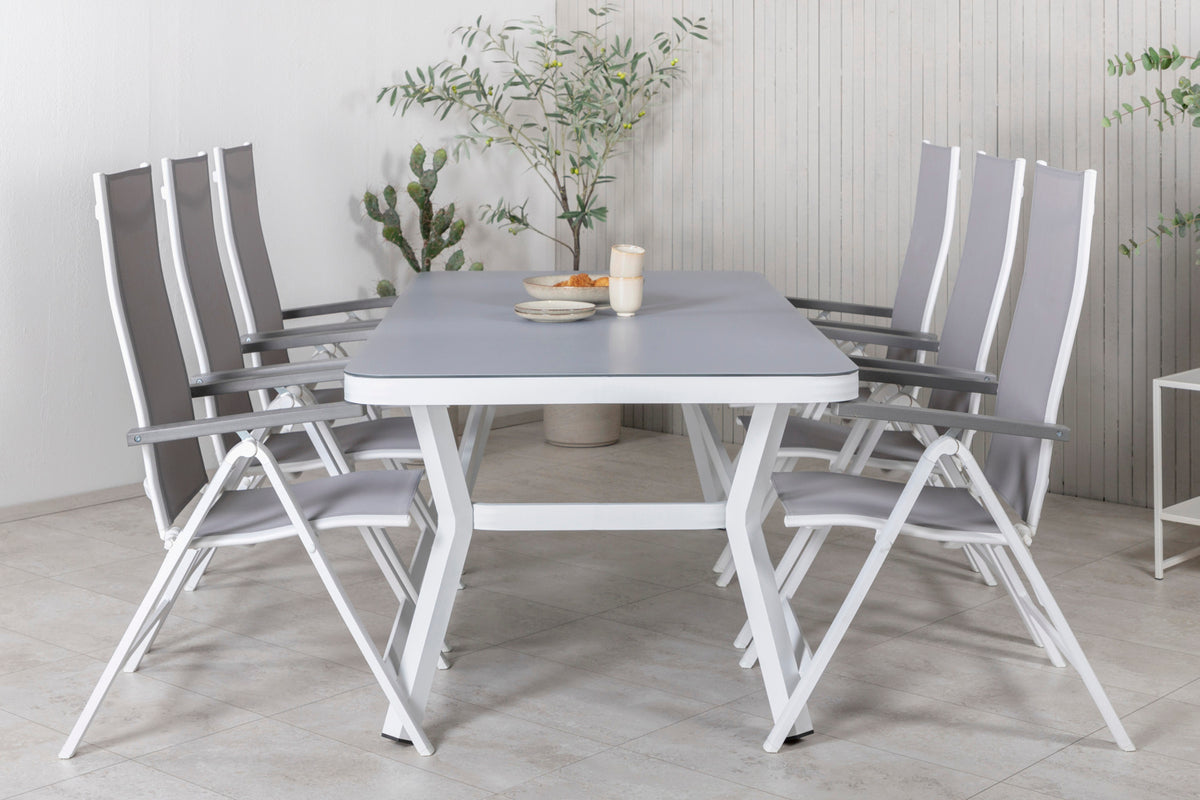 Virya & Albany Rektangulært Spisebord 74 x 200 x 100 Hvid + Positionsstole 2-pak Grå