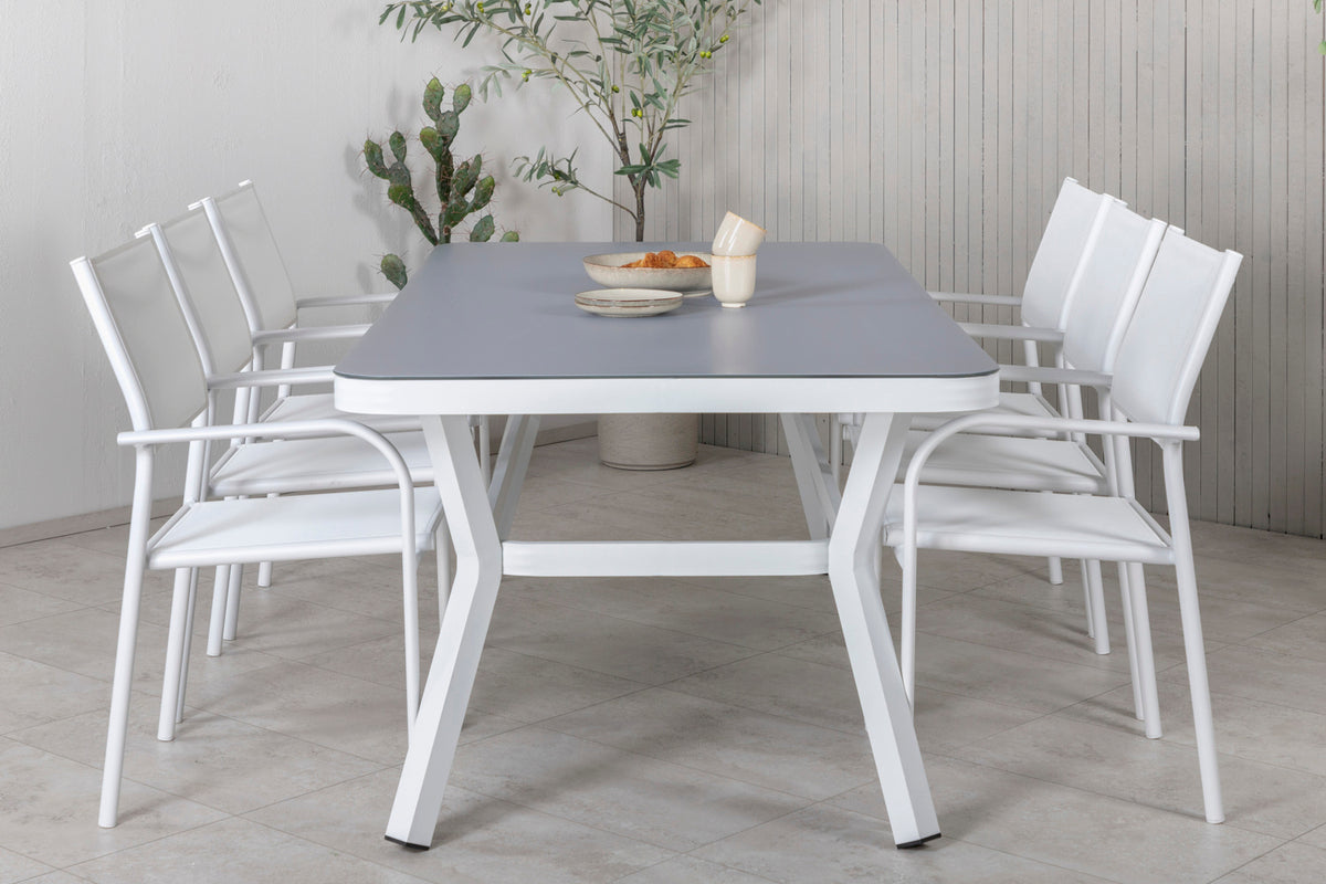 Venture Home Virya & Santorini Spisebord 200x100 + Spisestole Hvid