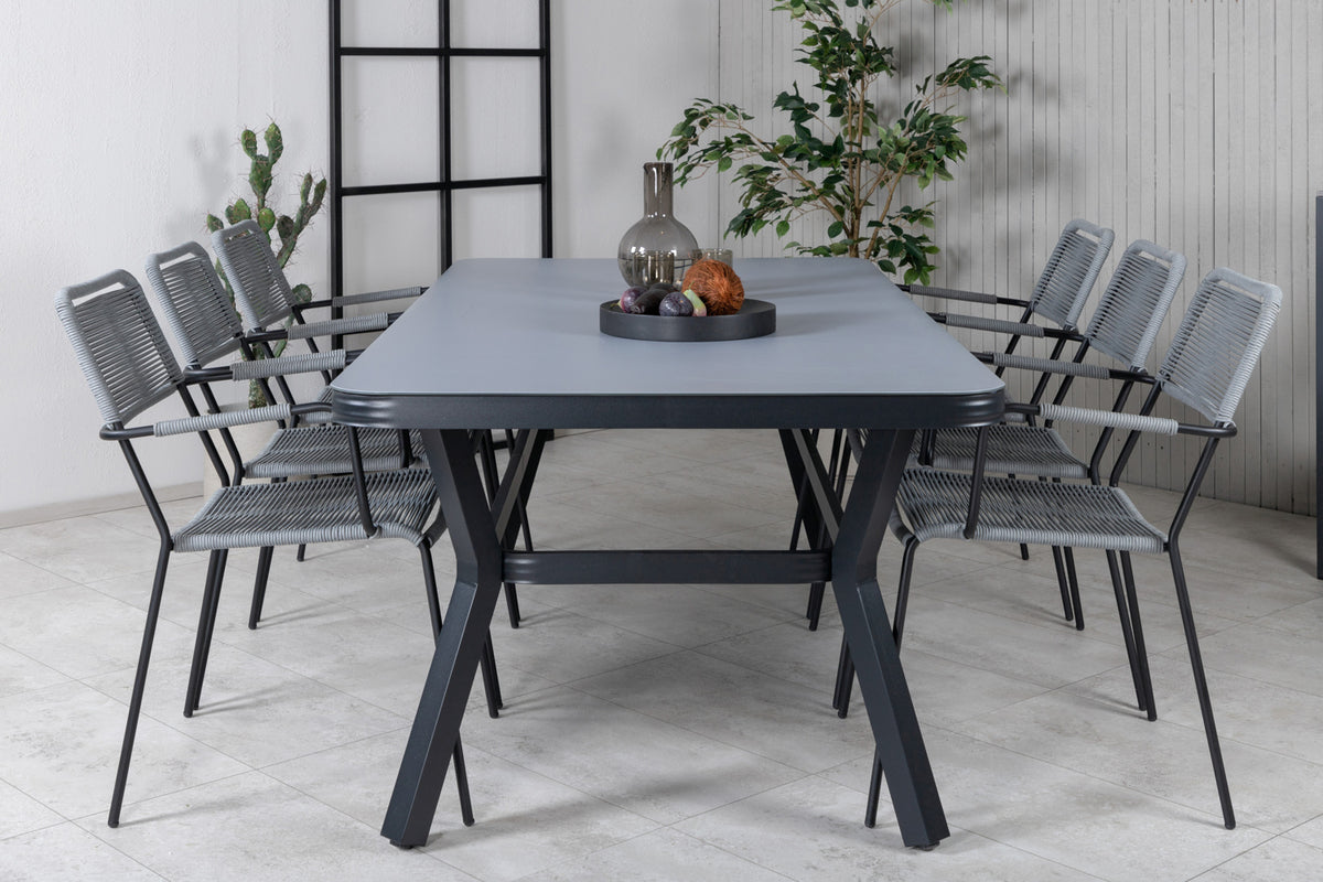 Virya & Lindos Spisebord 200x100 + Spisestole Grå