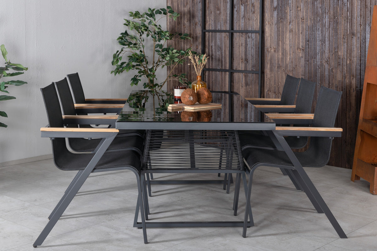 Dallas & Mexico Spisebord 193x90 + Spisestole Sort