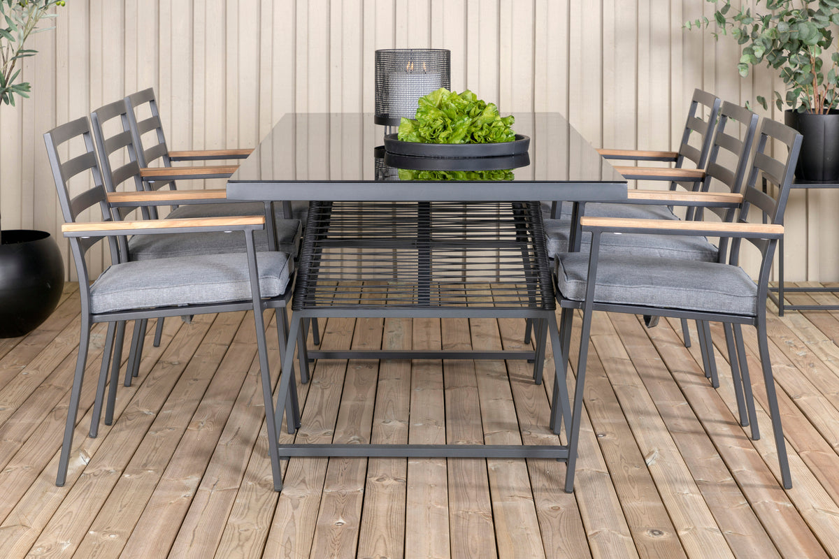 Dallas & Brasilia Spisebord 193x90 + Spisestole Sort