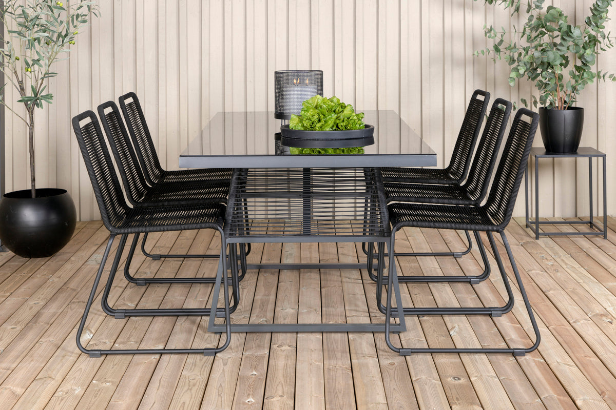 Dallas & Lindos Spisebord 193x90 + Spisestole Sort