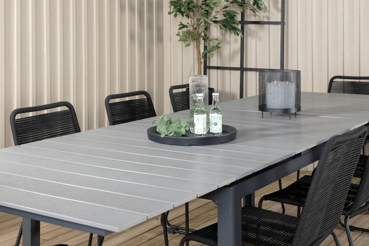 Levels & Lindos Rektangulært Spisebord 229x100x75 Sort + Spisestole Sort