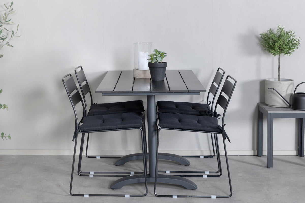 Lina & Denver Spisestole Sort + Rektangulære Spisebord 120x70x74 Sort