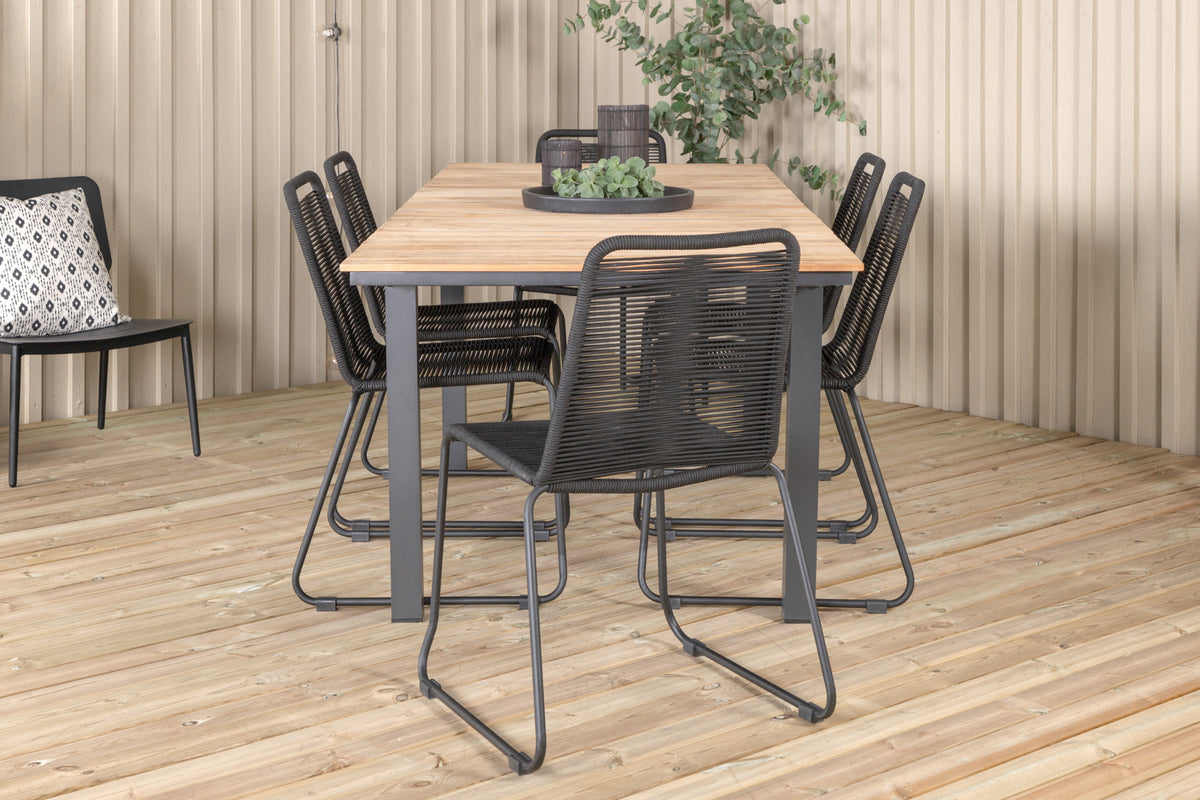 Mexico & Lindos Spisebord 90x180/240 + Spisebordsstole Sort