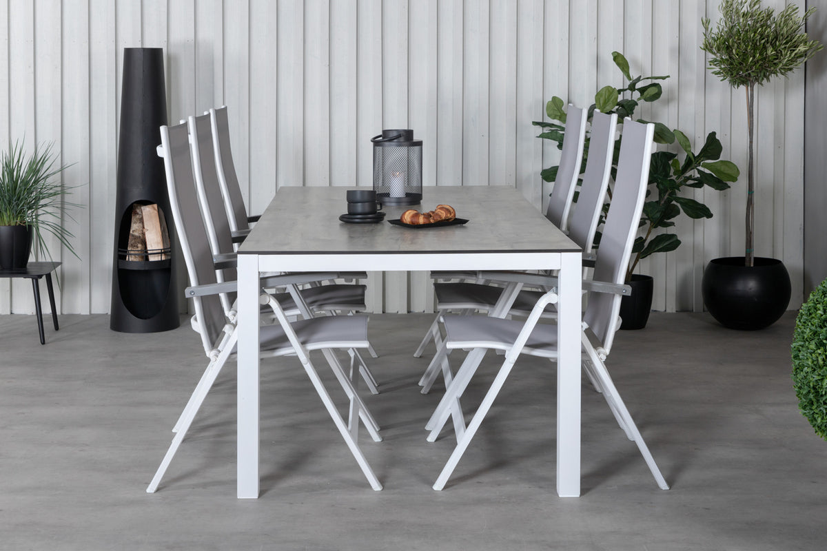 Albany & Llama Positionsstole 2-pak Grå + Rektangulært Spisebord 75 x 205 x 100 Grå