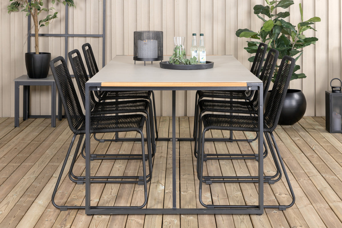 Lindos & Texas Spisestole Sort + Spisebord 200x100