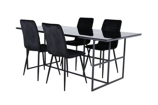 Leif & Windu Spisebord 90x200 + Spisestole Sort