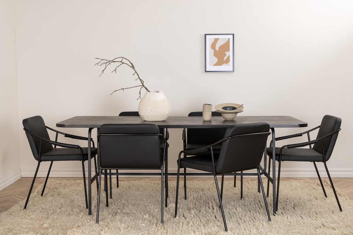 Tvist & Uno spisebordsstol 2-pak sort + rektangulært spisebord 200 x 90 sort