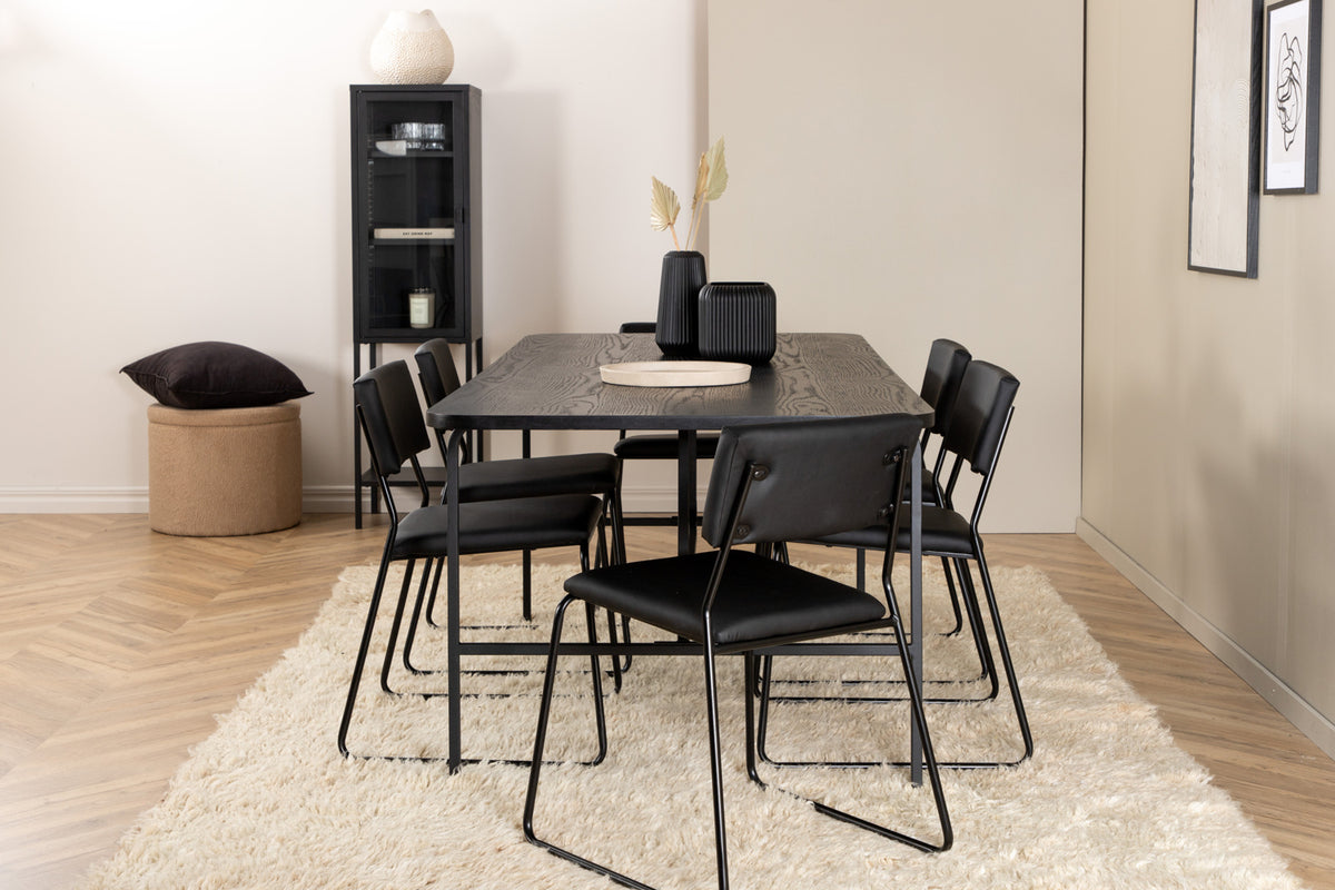 Kenth & Uno Spisebordsstole Sort + Spisebord 90x200