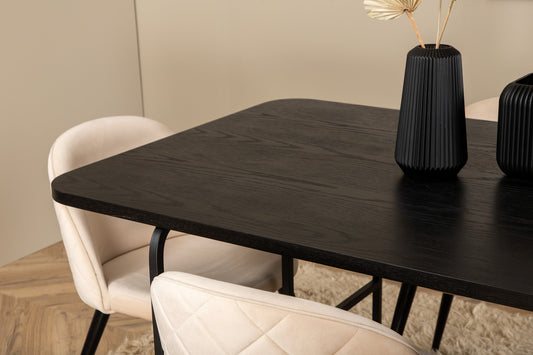 Uno & Velvet Spisebord 90x200 + Spisebordsstole Beige