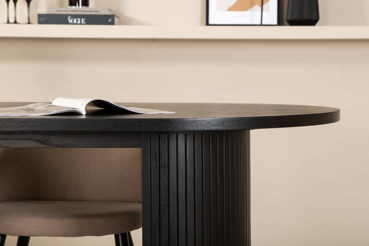 Bianca & Velvet Oval Spisebord 200 x 90 Sort + Spisebænk 2-pak Beige