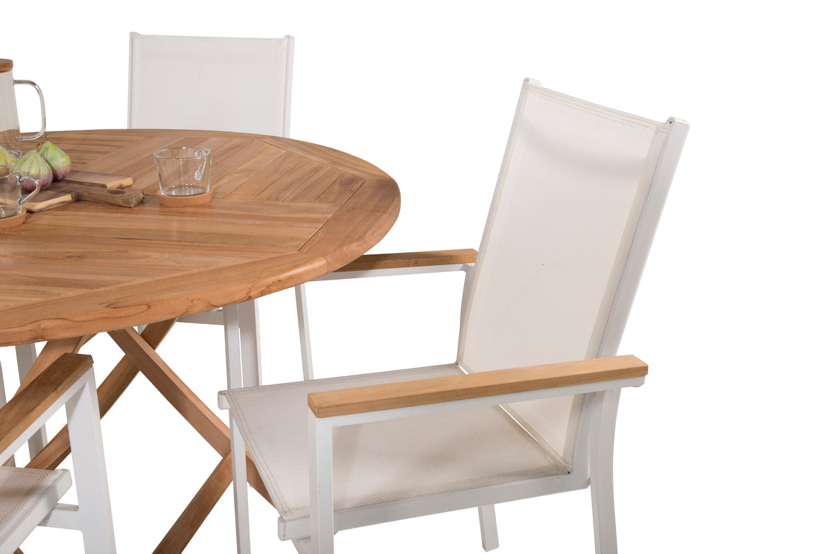 Spisebordsstol 2-pak Hvid + Rundt Spisebord 120 Natur