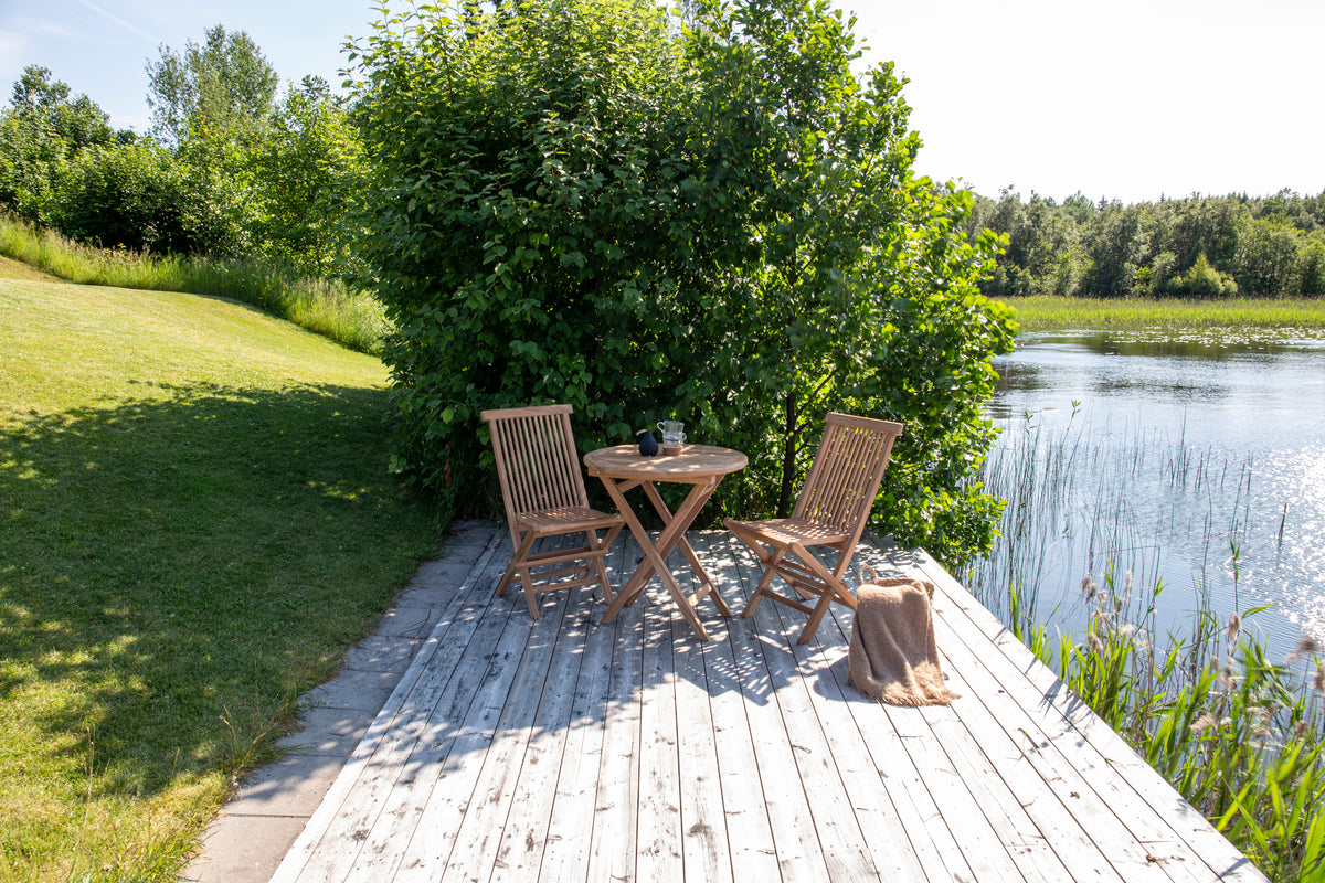 Kenya Spisebordsstole Natur + Cafébord ⌀70