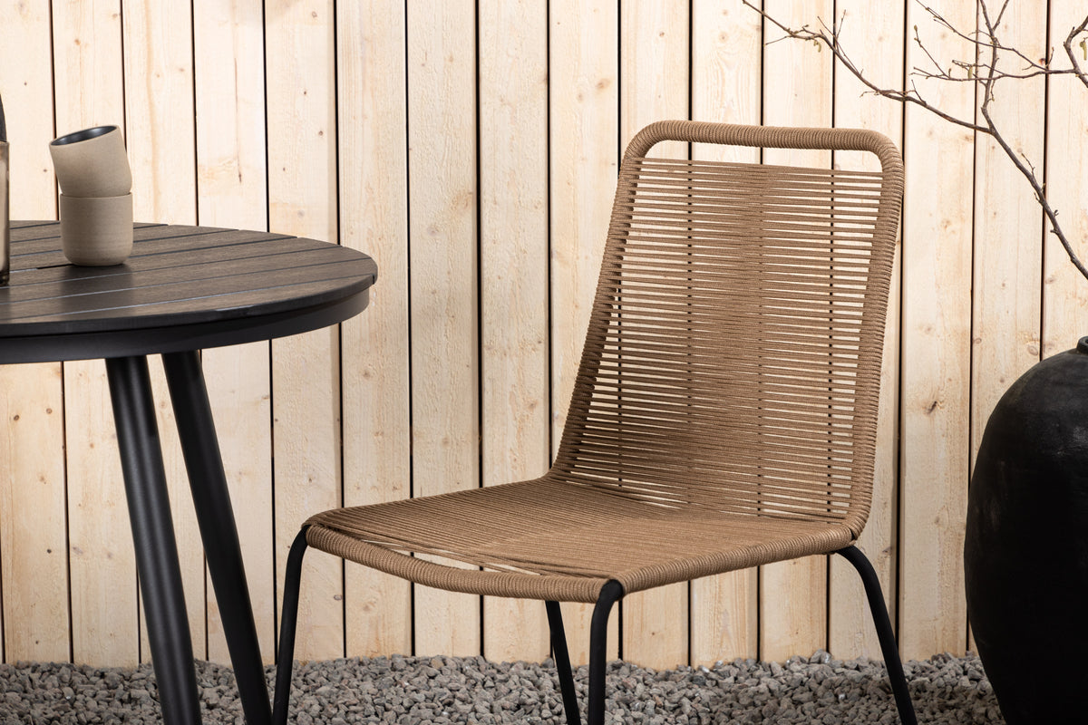 Rundt spisebord 90 Sort + Spisebordsstol 2-pak Brun